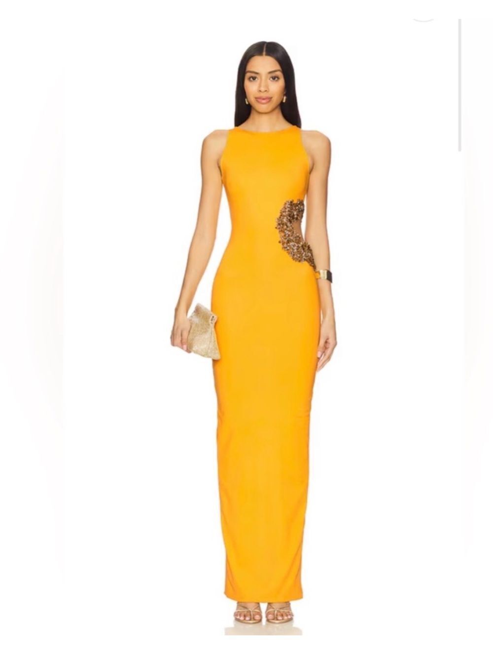 NWT BRONX AND BANCO Camila Yellow Rhinestone Cutout Maxi Dress size large/8US - Picture 5 of 14